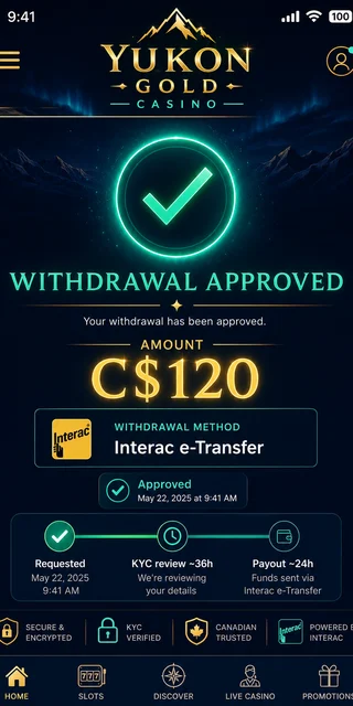 Pending withdrawal status on Yukon Gold mobile cashier