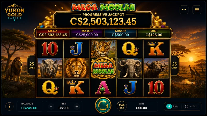 Mega Moolah progressive jackpot slot at Yukon Gold Casino